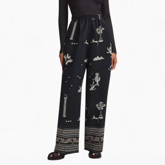 Breathable black printed casual pants
