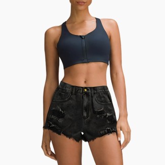 Beard fringe denim high waist pants shorts